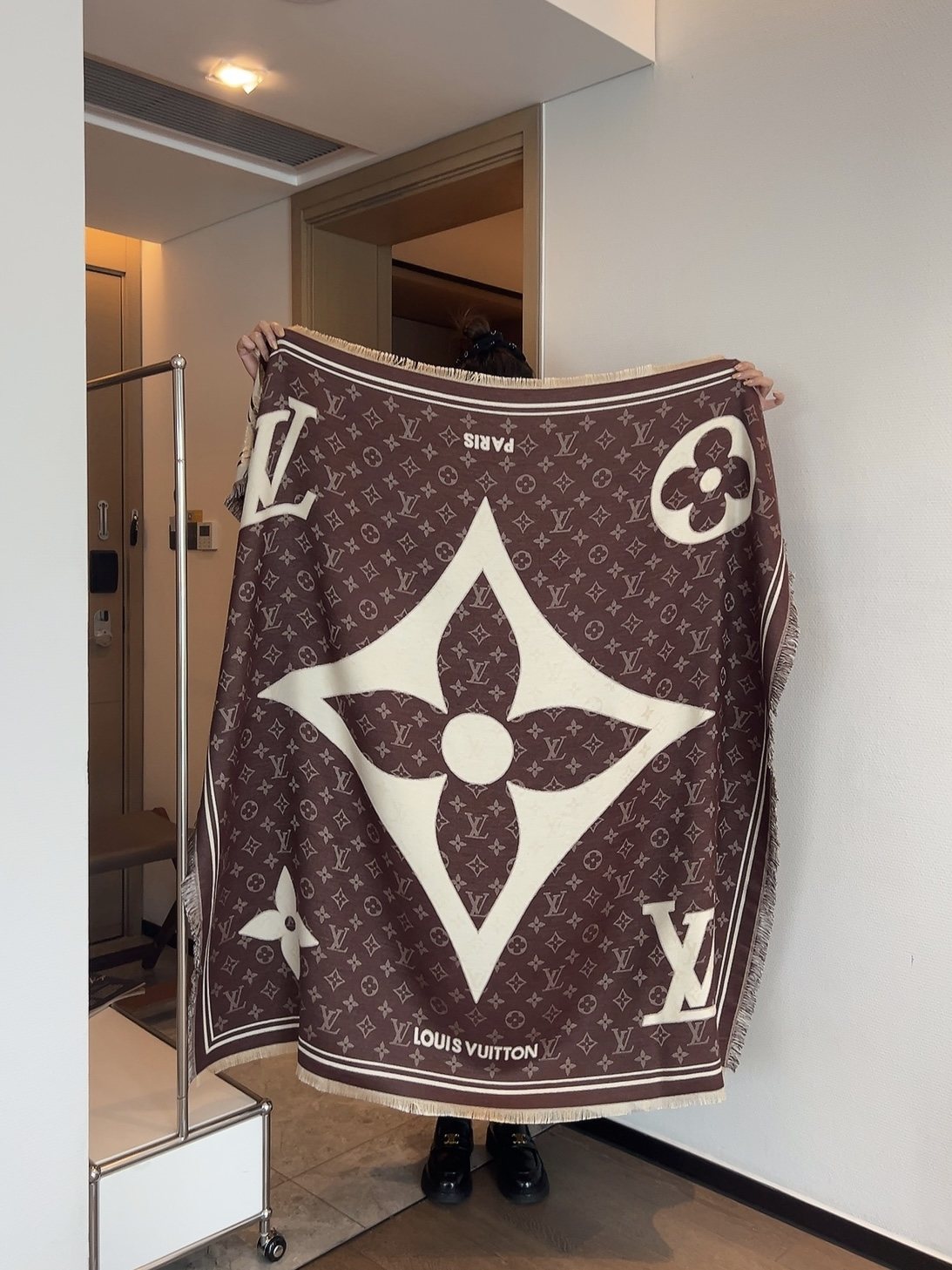 Louis Vuitton Brown & Cream Monogram Square Scarf product image 1, provided for visual reference and product detail review