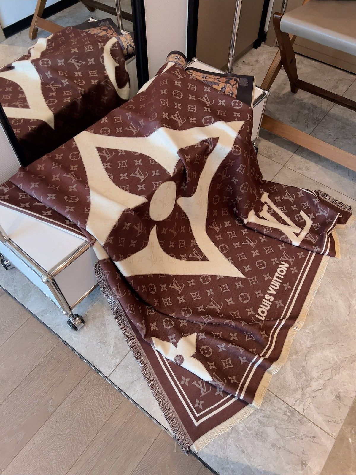 Louis Vuitton Monogram Fringe Square Scarf product image 7, provided for visual reference and product detail review