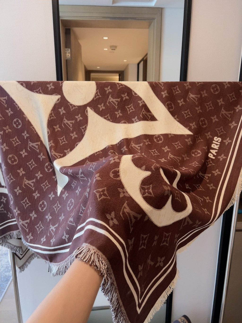 Louis Vuitton Brown & Cream Monogram Square Scarf product image 7, provided for visual reference and product detail review