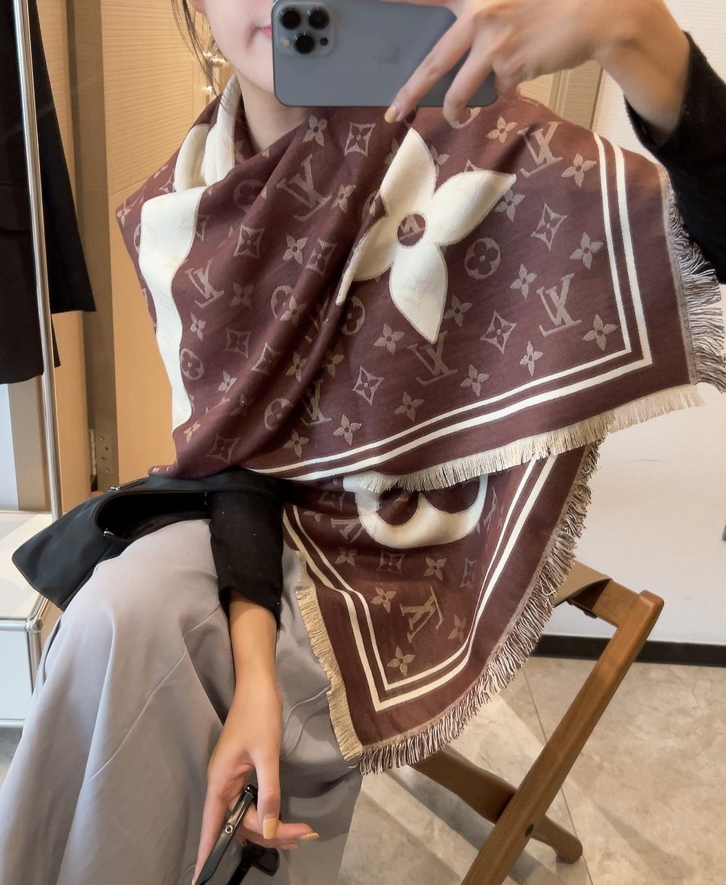 Louis Vuitton Monogram Fringe Square Scarf product image 2, provided for visual reference and product detail review