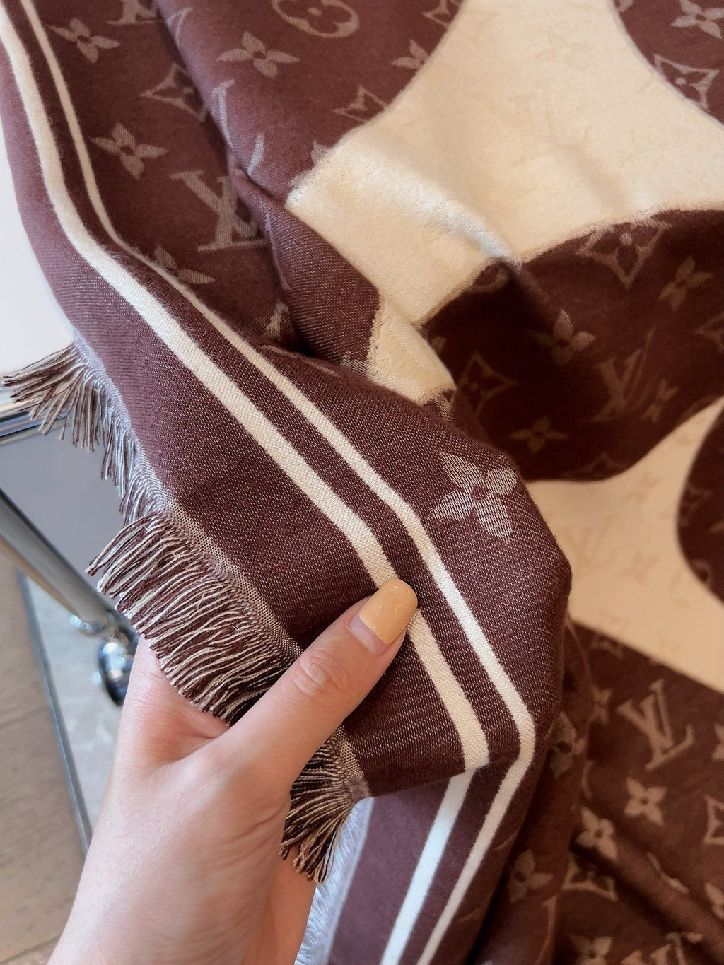 Louis Vuitton Brown & Cream Monogram Square Scarf product image 8, provided for visual reference and product detail review