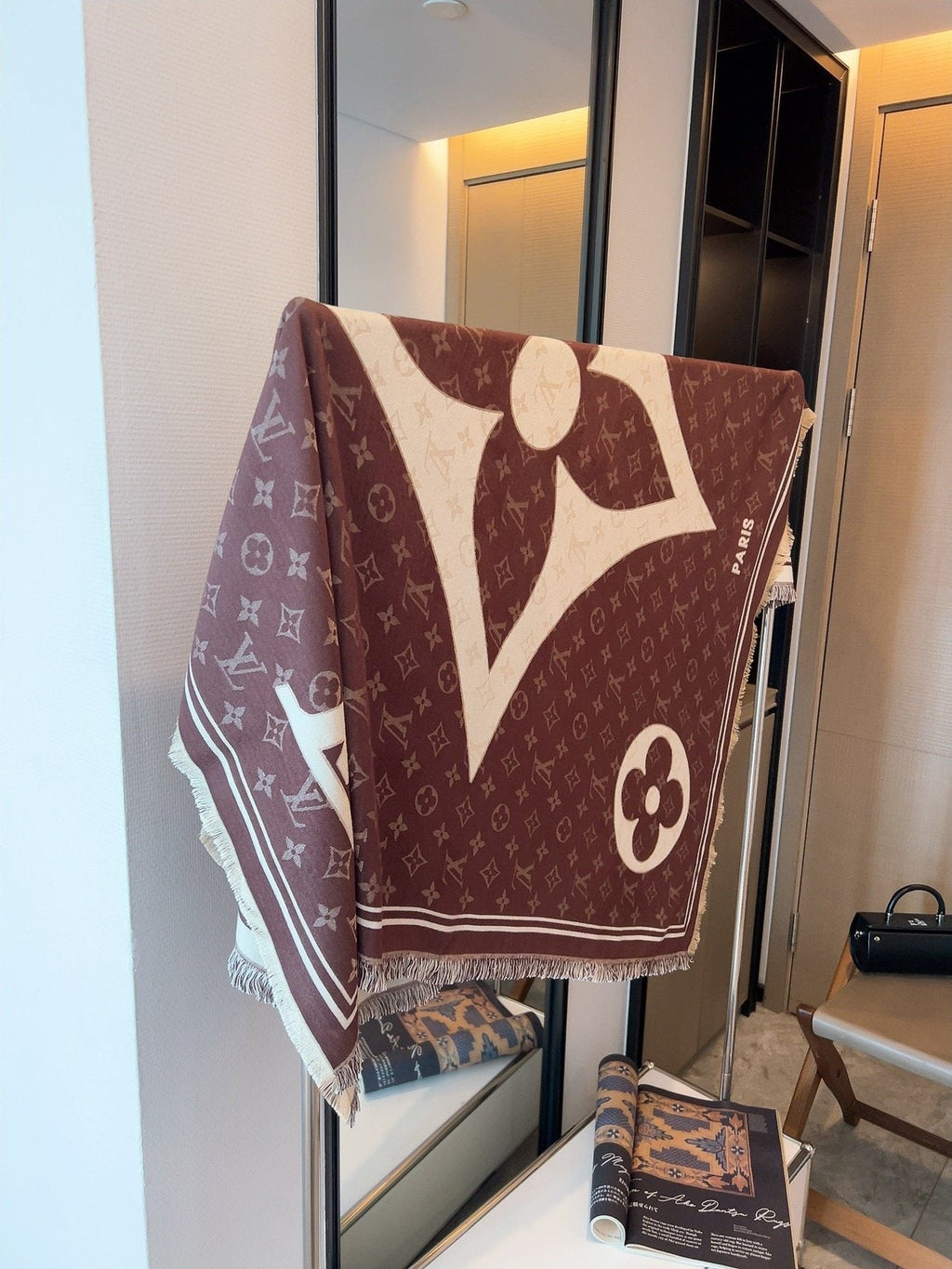 Louis Vuitton Brown & Cream Monogram Square Scarf product image 6, provided for visual reference and product detail review