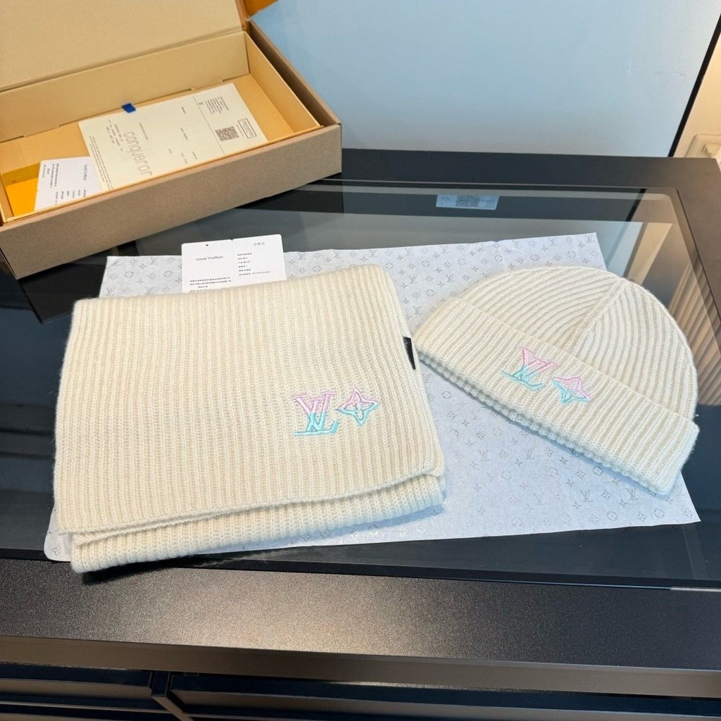 Louis Vuitton Cream Rib-Knit Scarf and Beanie Set product image 4, provided for visual reference and product detail review