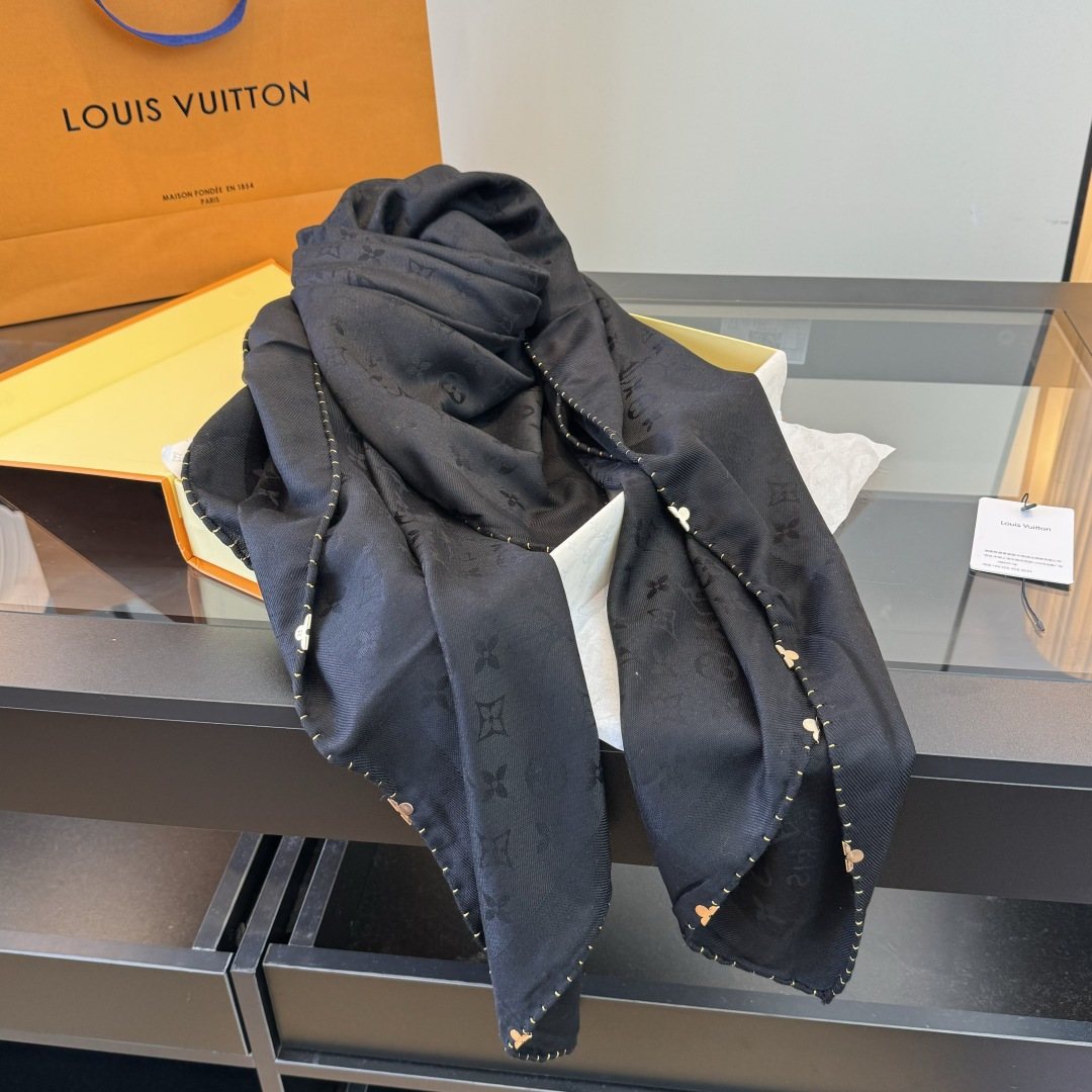 Louis Vuitton Navy Blue Patterned Scarf product image 4, provided for visual reference and product detail review