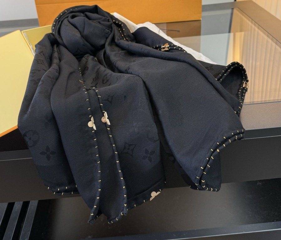 Louis Vuitton Navy Blue Patterned Scarf product image 1, provided for visual reference and product detail review
