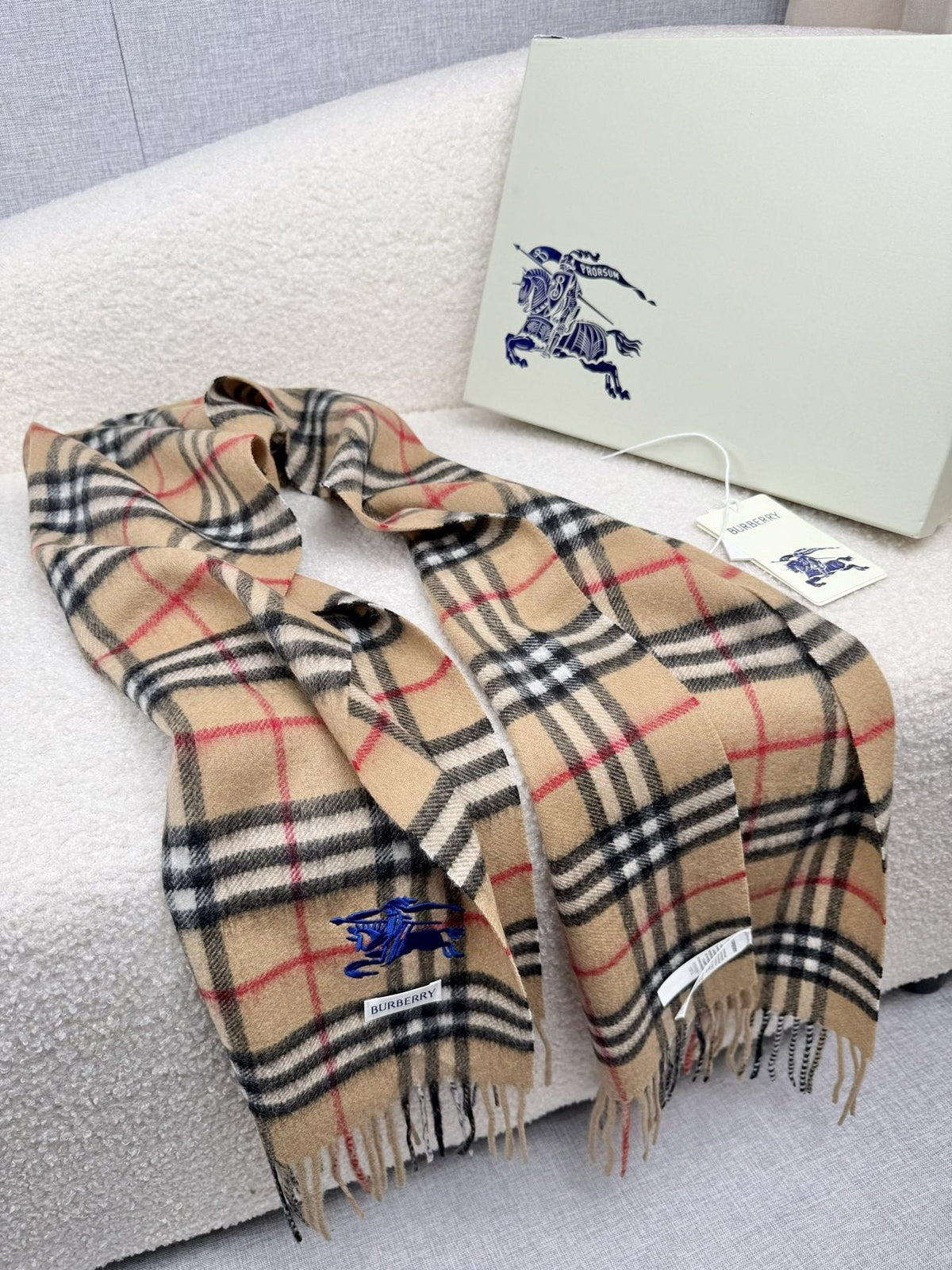 Burberry Beige Plaid Cashmere-Wool Scarf product image 2, provided for visual reference and product detail review