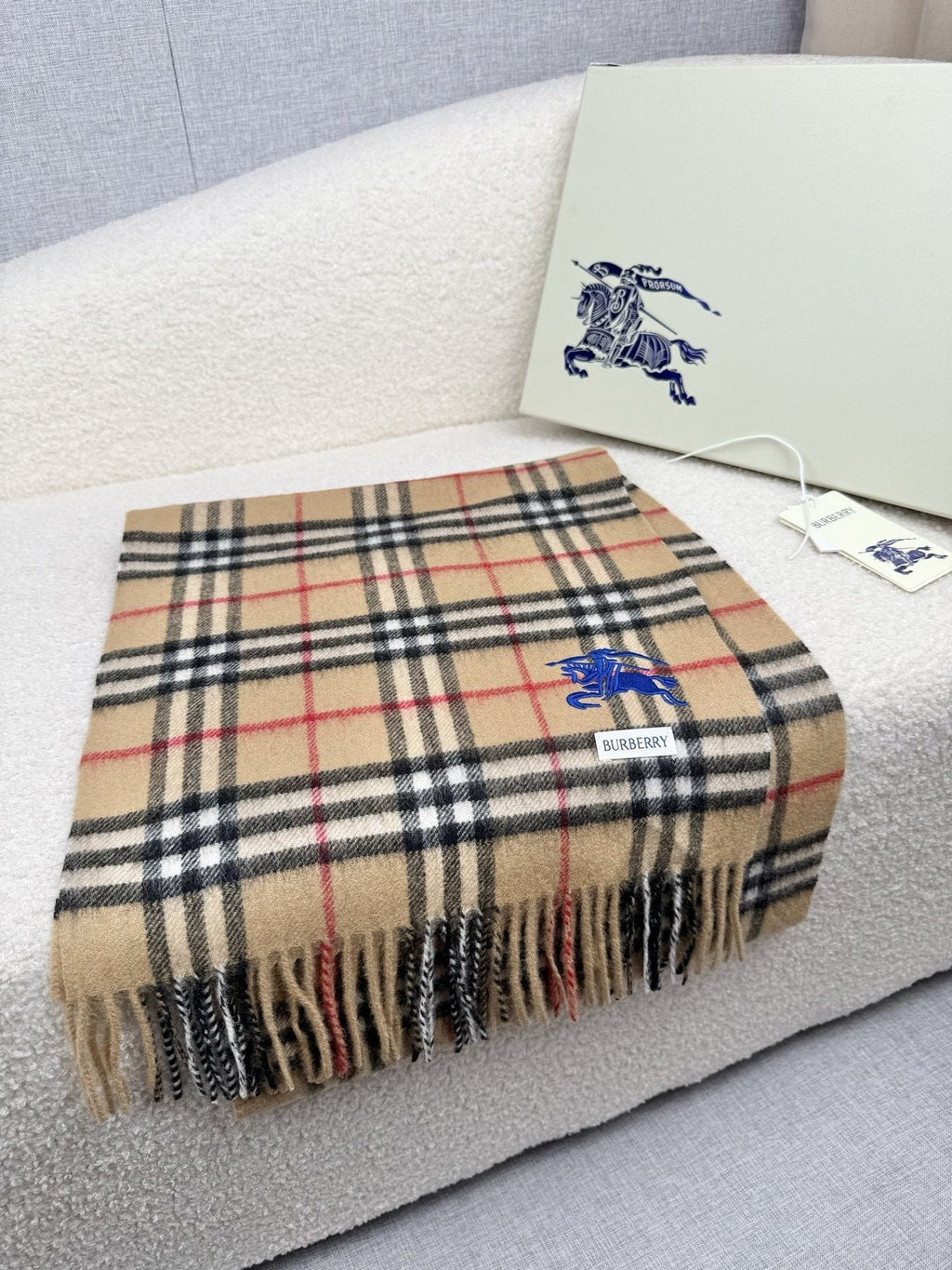 Burberry Beige Plaid Cashmere-Wool Scarf product image 7, provided for visual reference and product detail review