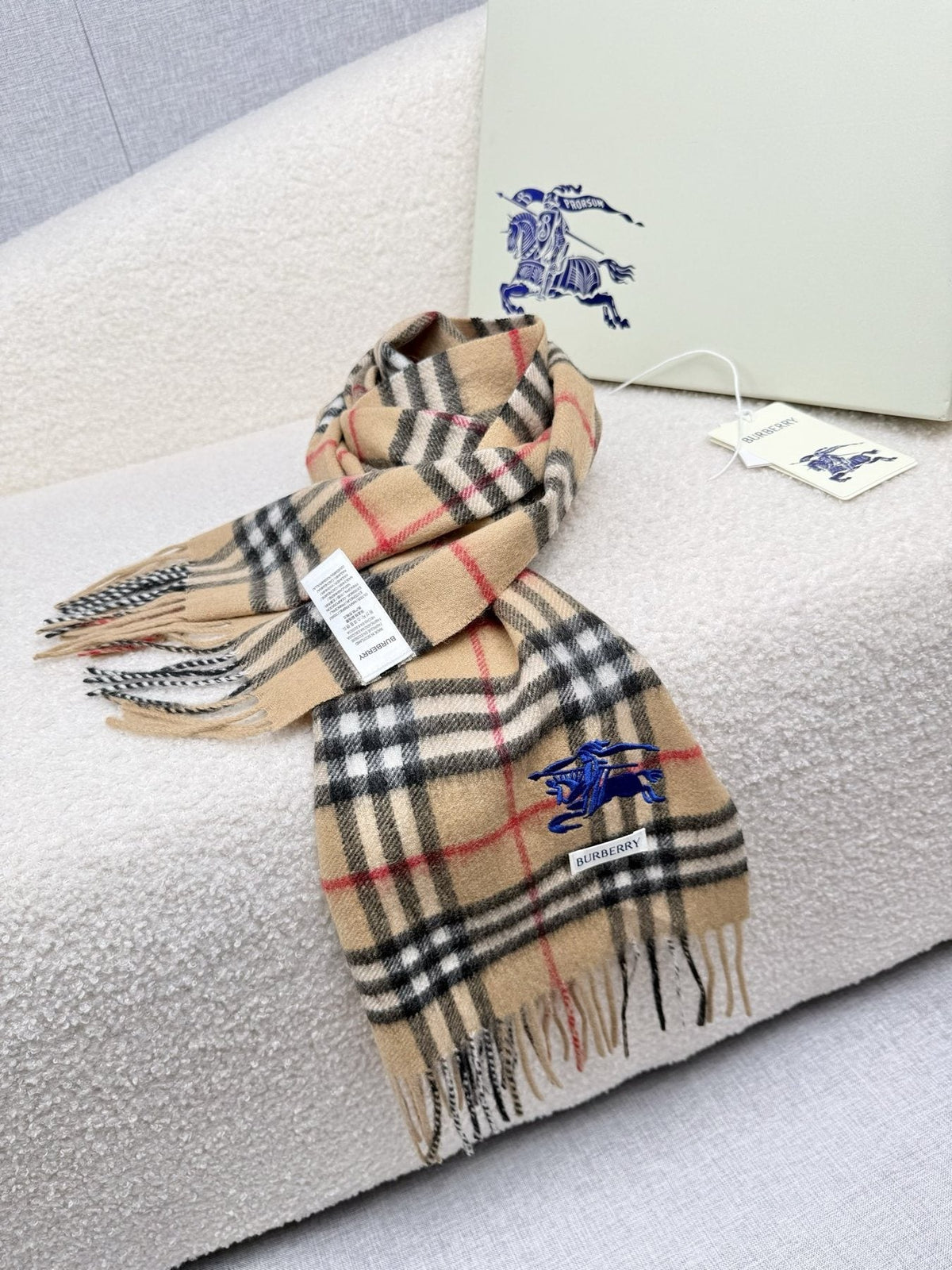 Burberry Beige Plaid Cashmere-Wool Scarf product image 6, provided for visual reference and product detail review