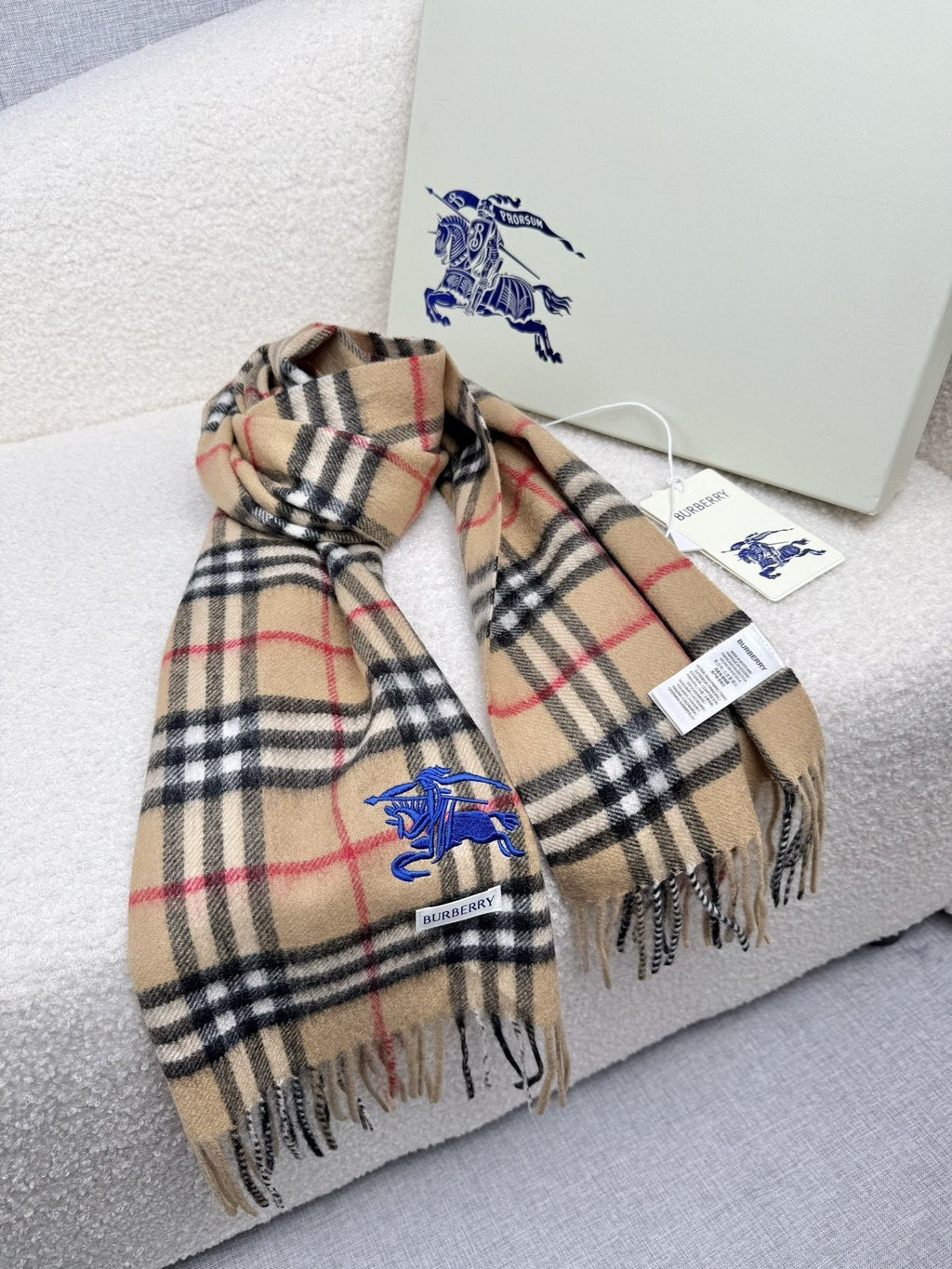 Burberry Beige Plaid Cashmere-Wool Scarf product image 3, provided for visual reference and product detail review