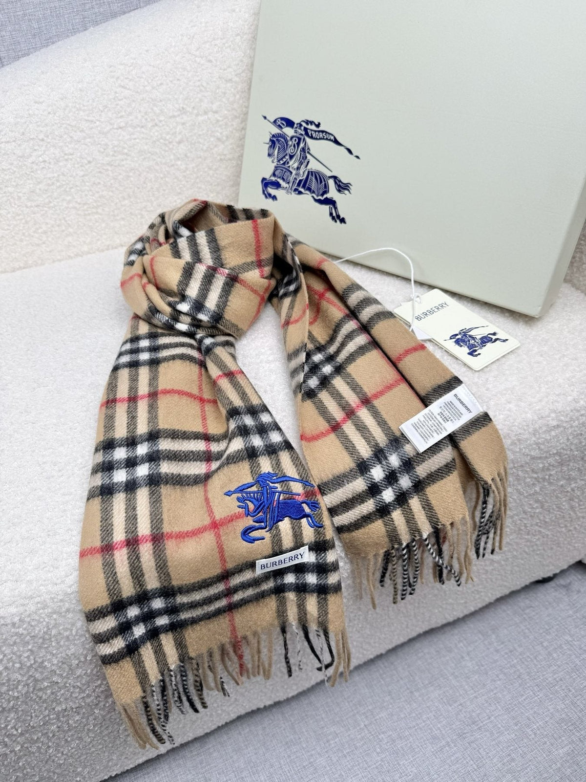 Burberry Beige Plaid Cashmere-Wool Scarf product image 3, provided for visual reference and product detail review