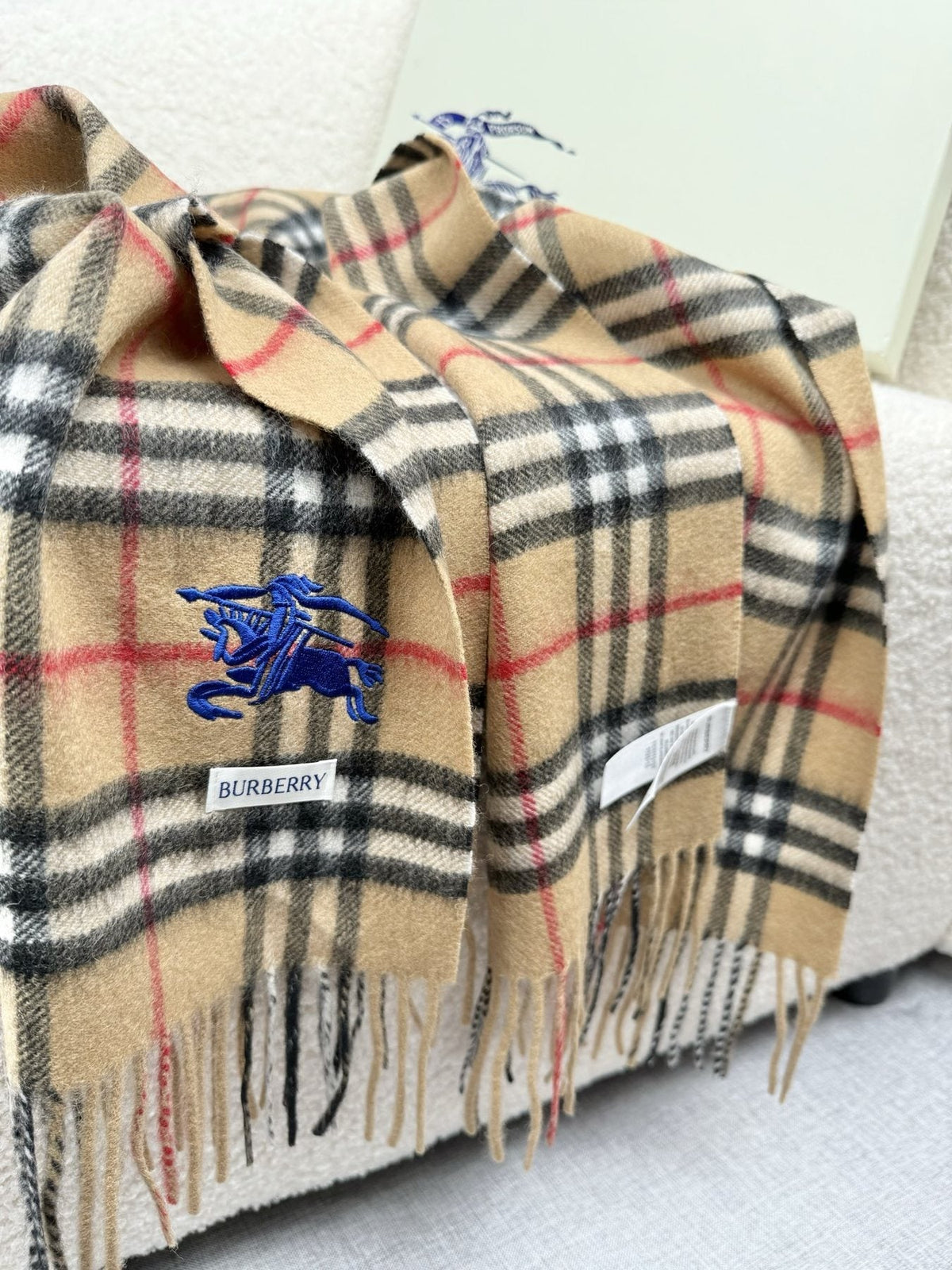 Burberry Beige Plaid Cashmere-Wool Scarf product image 9, provided for visual reference and product detail review