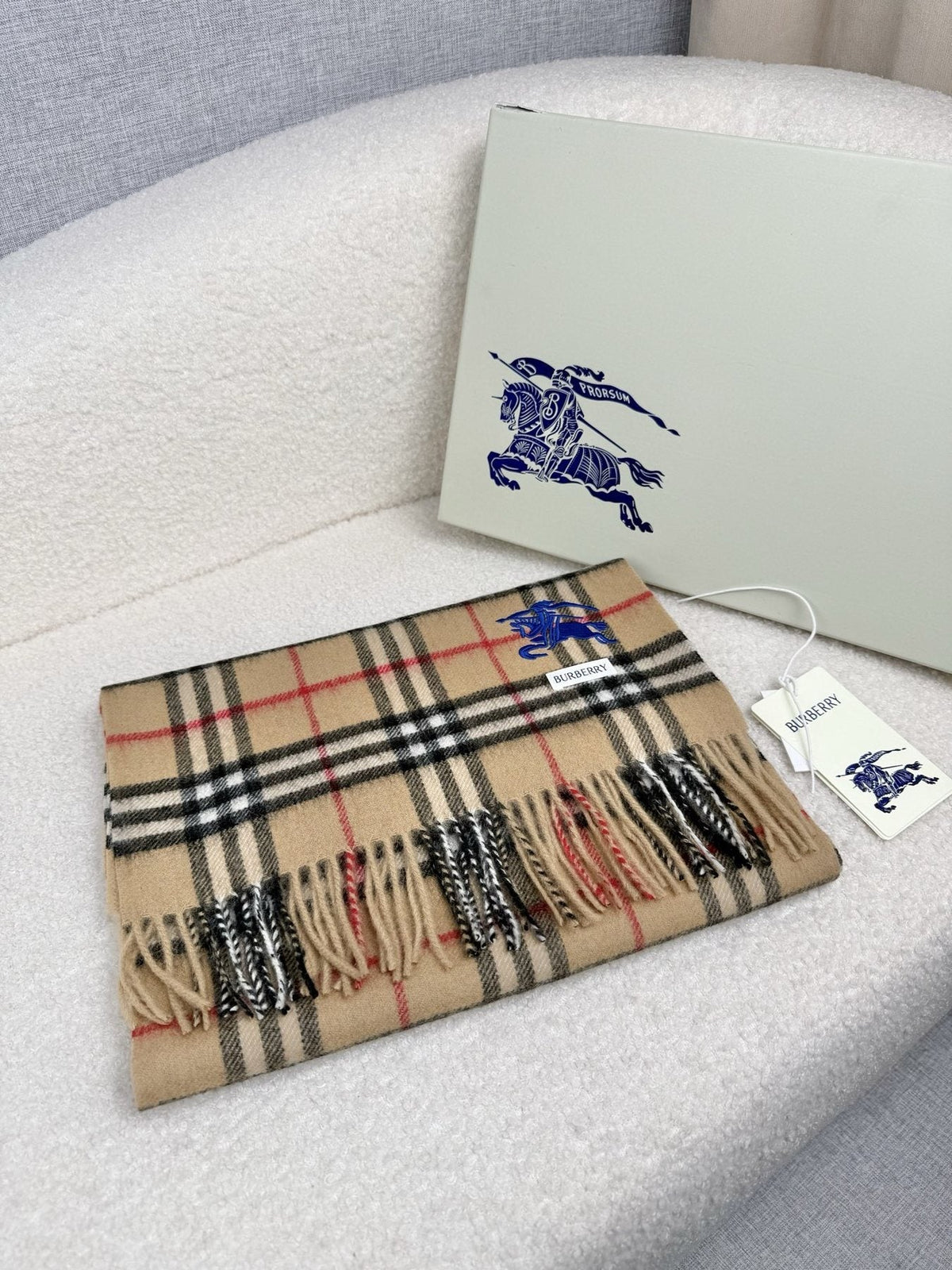 Burberry Beige Plaid Cashmere-Wool Scarf product image 5, provided for visual reference and product detail review