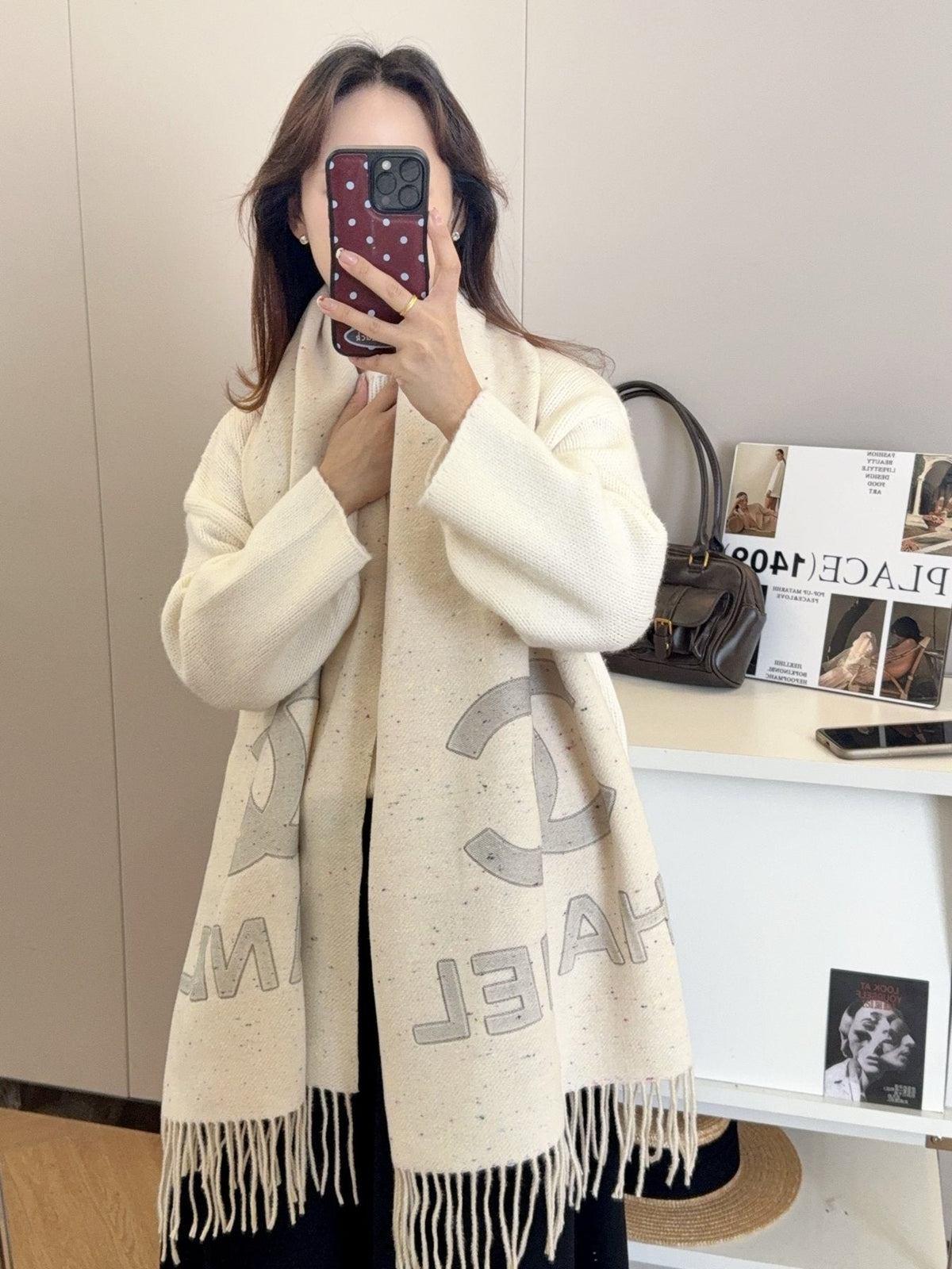 Chanel Double-C Motif Fringed Scarf product image 2, provided for visual reference and product detail review