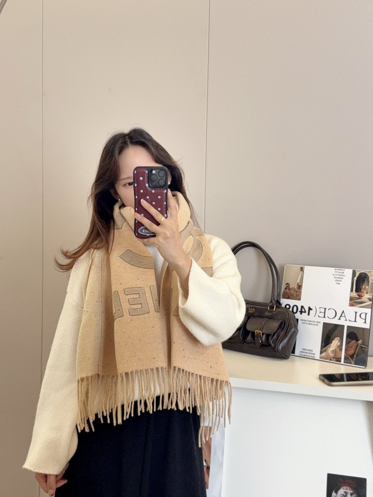 Chanel Double-C Motif Fringed Scarf product image 3, provided for visual reference and product detail review