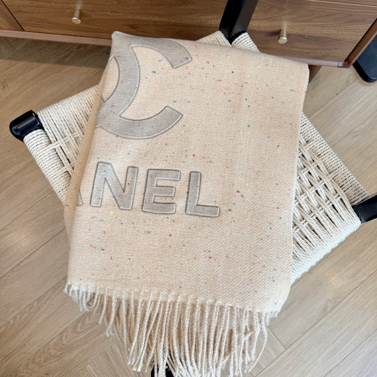 Chanel Graphic Fringed Scarf product image 4, provided for visual reference and product detail review