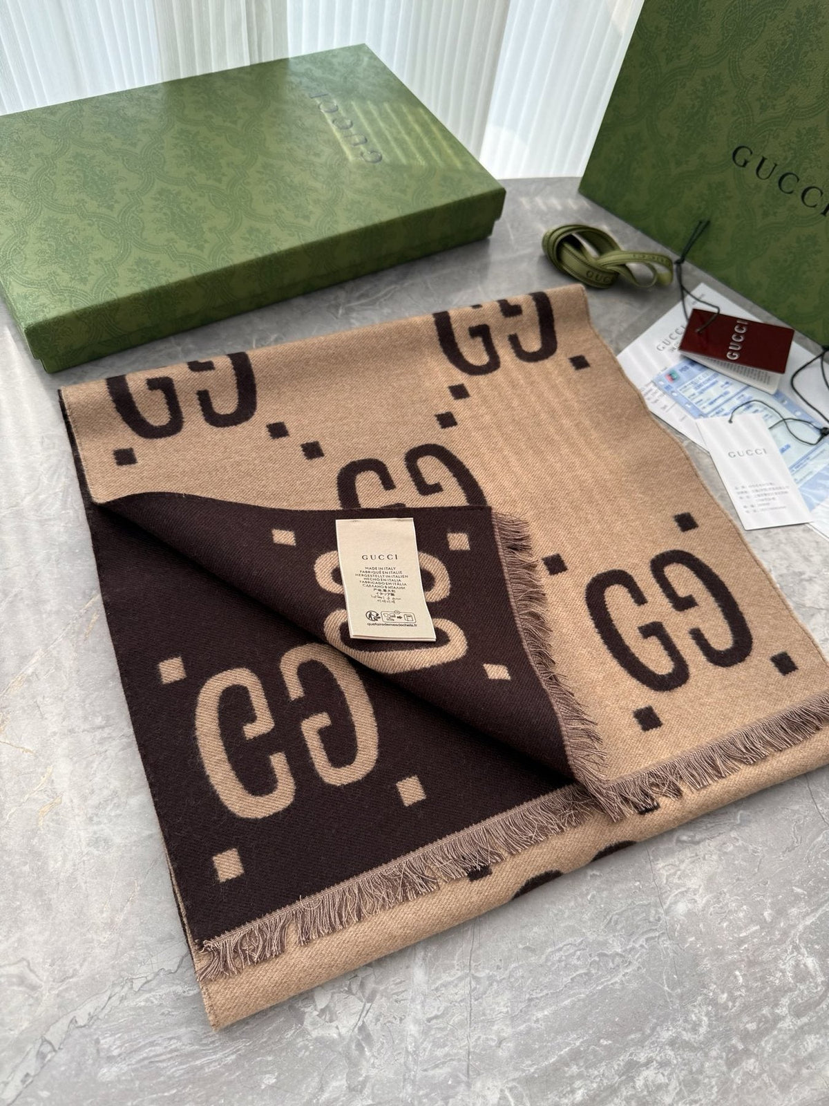 Gucci Geometric Fringed Scarf product image 6, provided for visual reference and product detail review