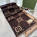 Gucci Dark Brown & Beige Fringed Scarf product image 1, provided for visual reference and product detail review