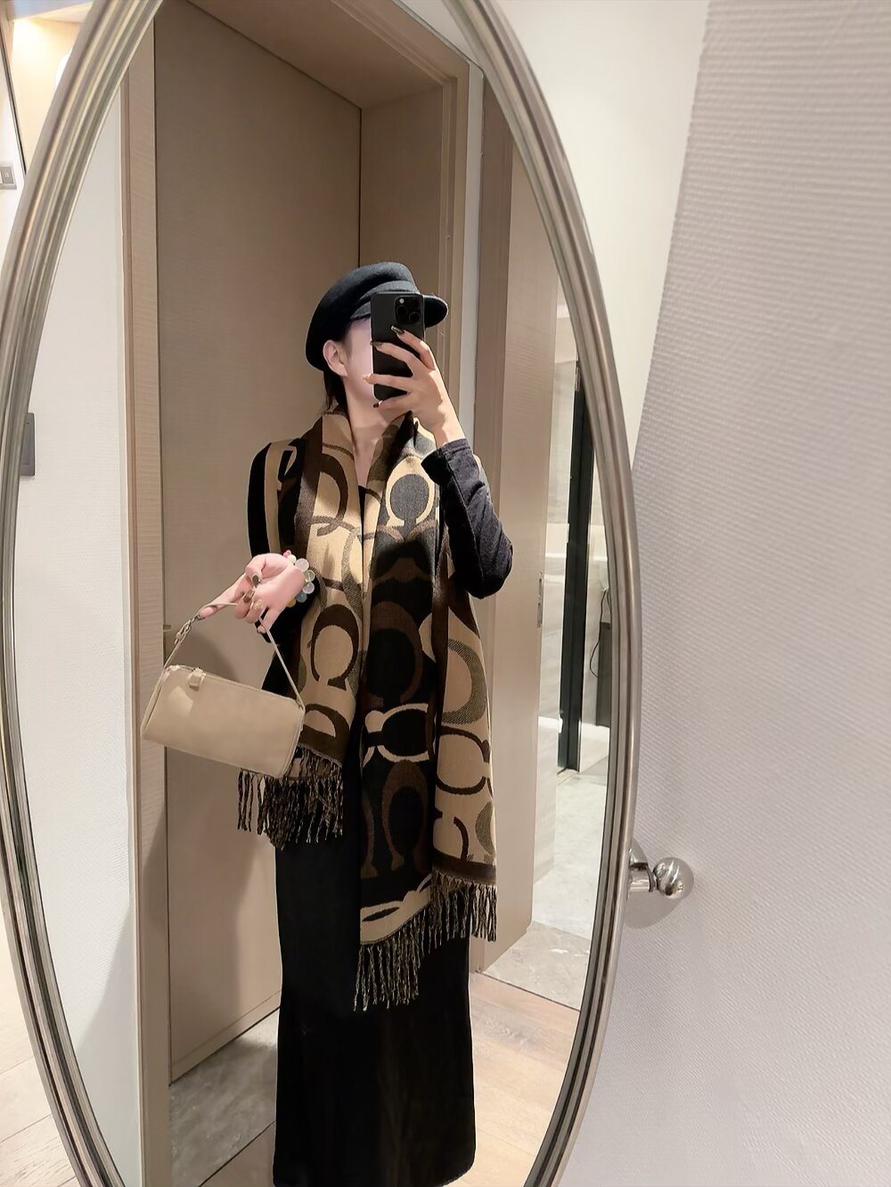 Coach Linked-Letter Fringe Scarf product image 6, provided for visual reference and product detail review