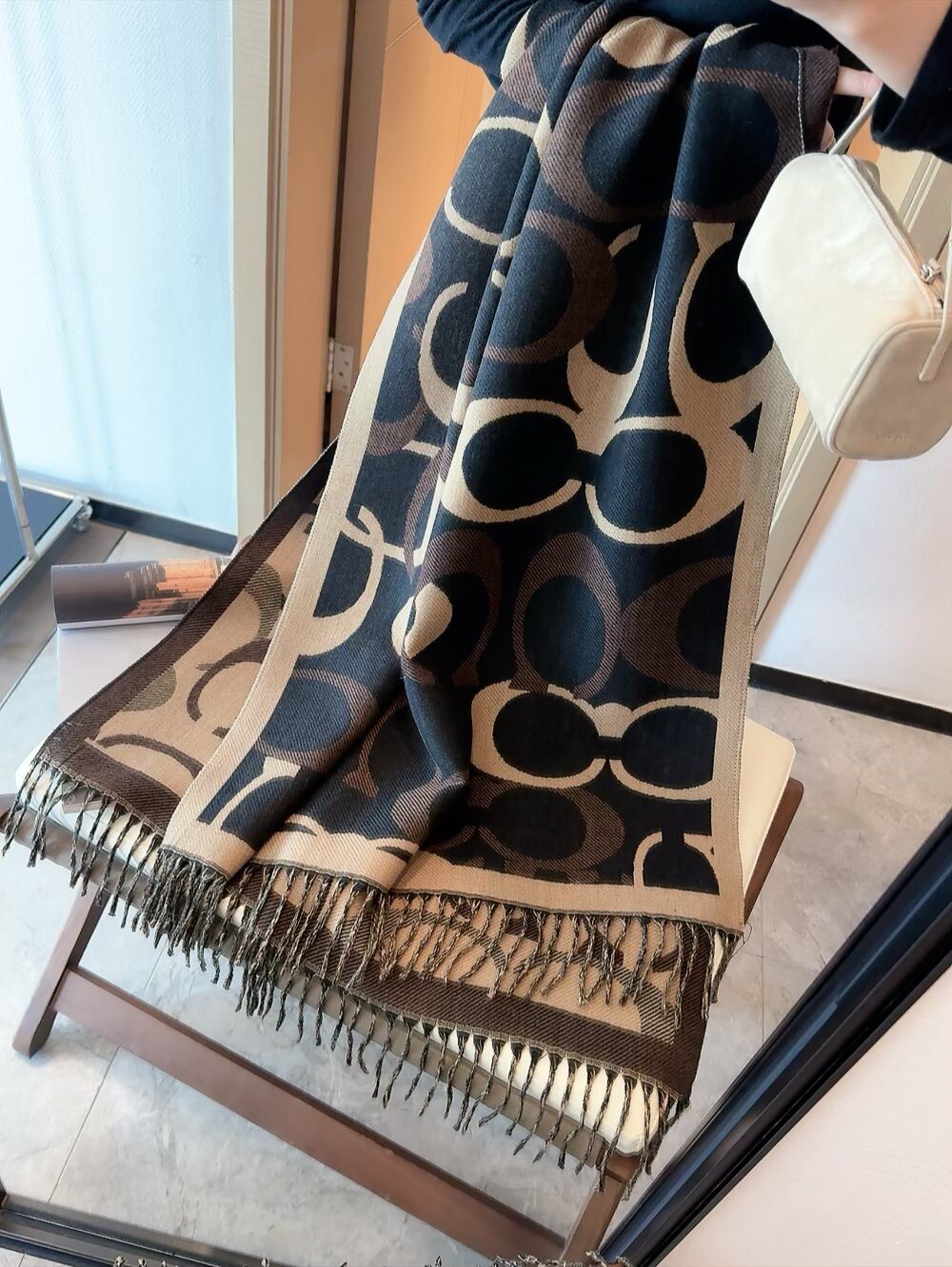 Coach Linked-Letter Fringe Scarf product image 2, provided for visual reference and product detail review
