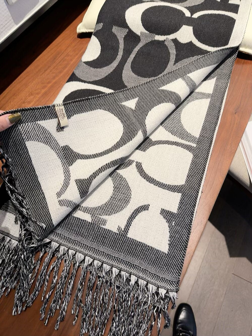 Coach Linked-Letter Fringe Scarf product image 7, provided for visual reference and product detail review