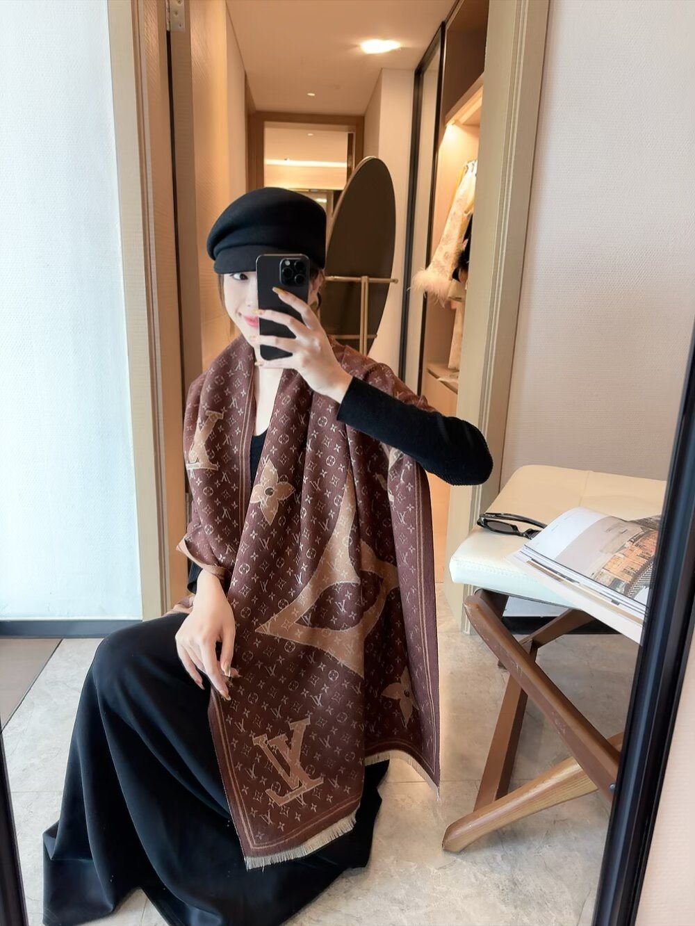 Louis Vuitton Monogram Floral Fringe Scarf product image 4, provided for visual reference and product detail review