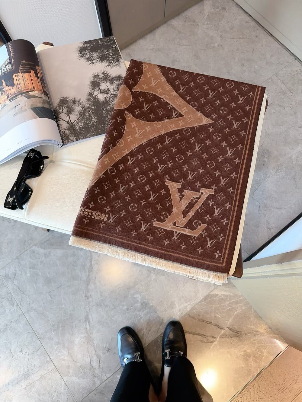 Louis Vuitton Monogram-Style Fringe Scarf product image 7, provided for visual reference and product detail review