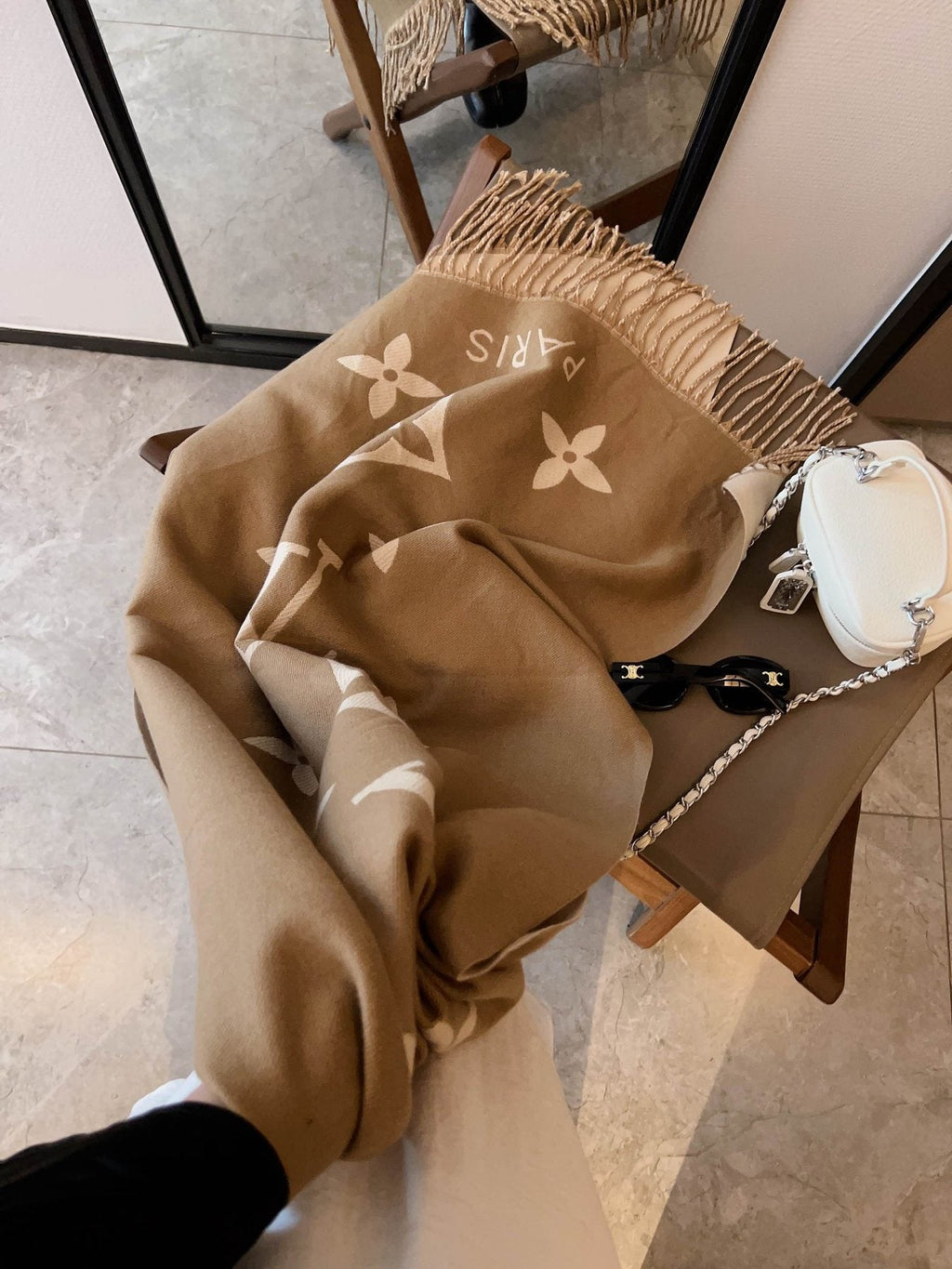 Louis Vuitton Oversized Floral and Lettered Fringe Scarf product image 9, provided for visual reference and product detail