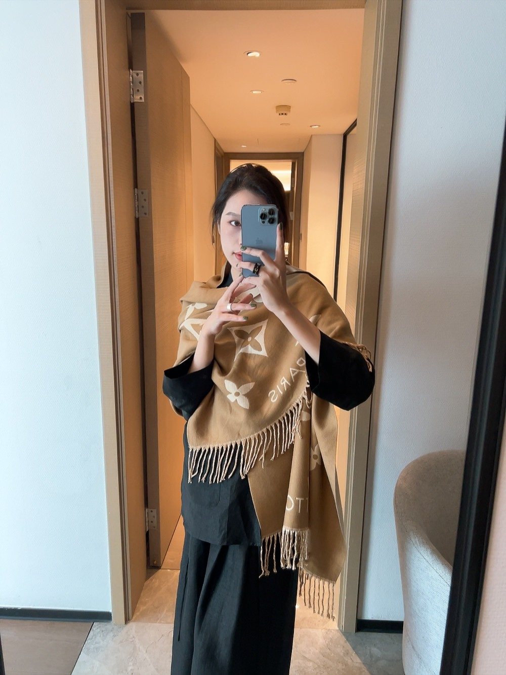 Louis Vuitton Oversized Floral and Lettered Fringe Scarf product image 5, provided for visual reference and product detail