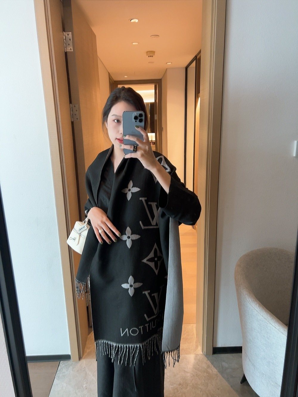 Louis Vuitton Oversized Floral and Lettered Fringe Scarf product image 3, provided for visual reference and product detail