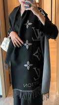Louis Vuitton Oversized Floral and Lettered Fringe Scarf product image 1, provided for visual reference and product detail