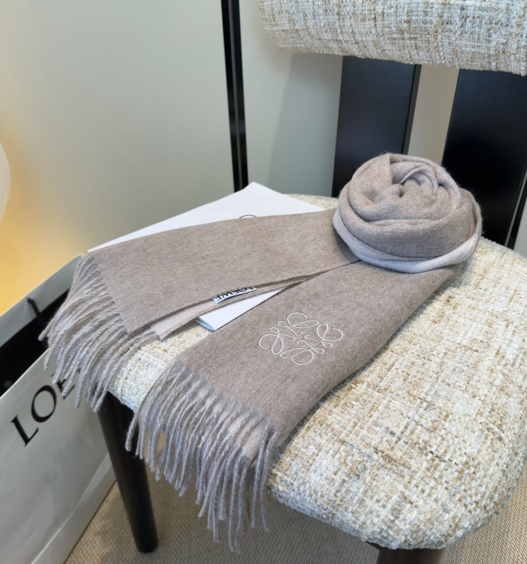 Loewe Taupe Gray Fringed Scarf product image 6, provided for visual reference and product detail review