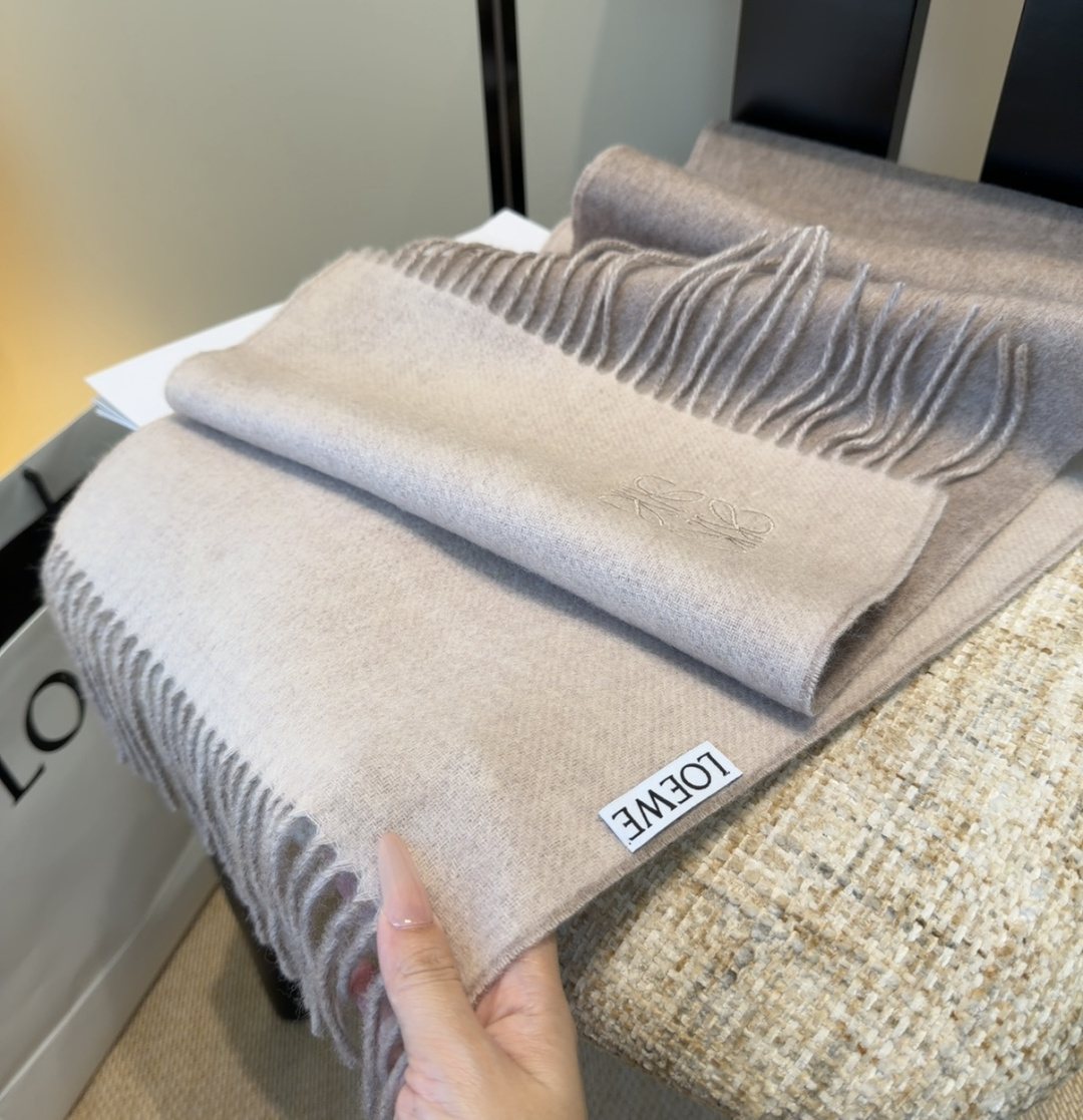 Loewe Taupe Gray Fringed Scarf product image 4, provided for visual reference and product detail review