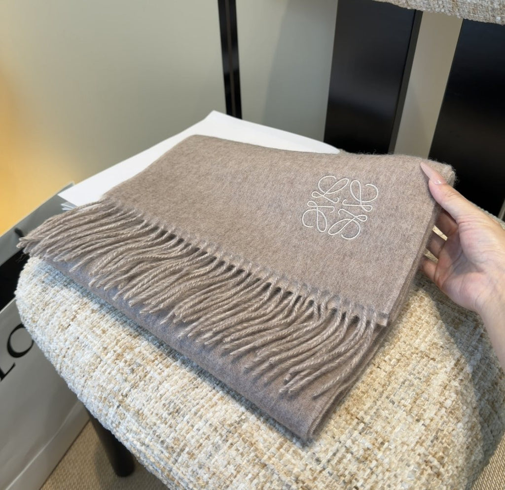 Loewe Taupe Gray Fringed Scarf product image 1, provided for visual reference and product detail review