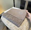 Loewe Taupe Gray Fringed Scarf product image 1, provided for visual reference and product detail review
