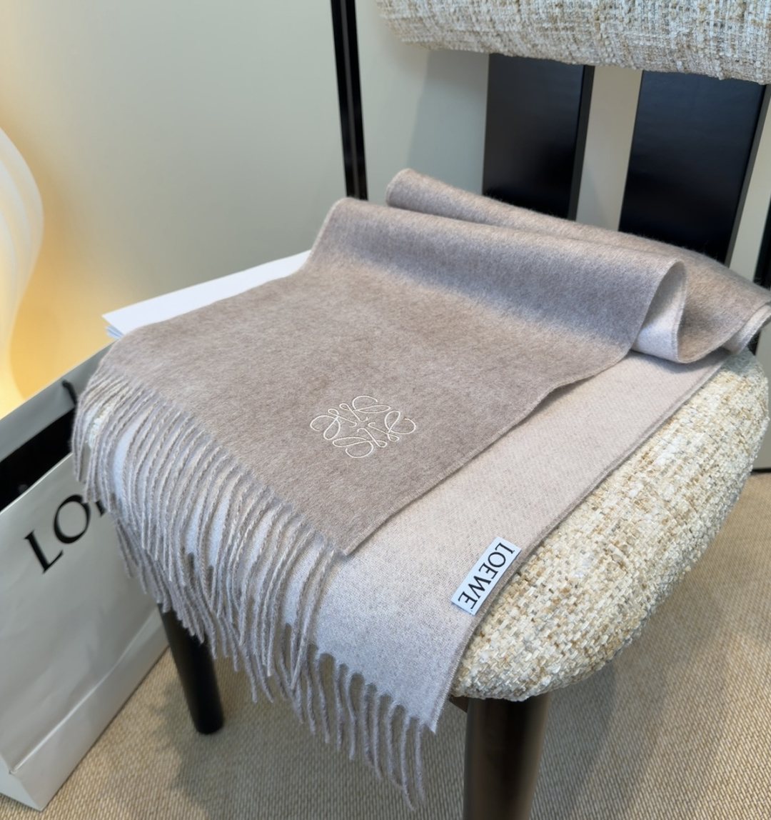 Loewe Taupe Gray and Light Beige Fringed Scarf product image 7, provided for visual reference and product detail review