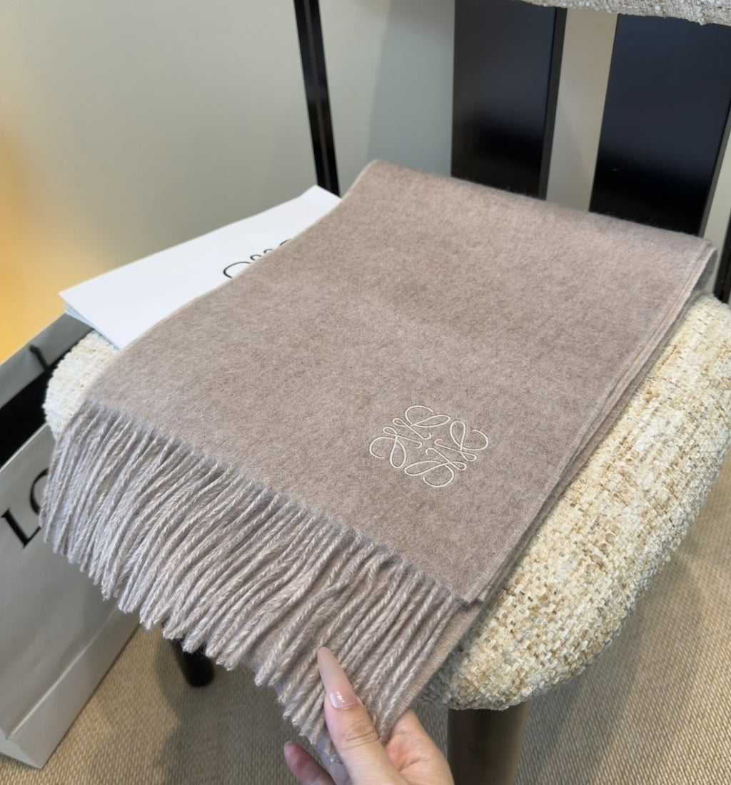 Loewe Taupe Gray Fringed Scarf product image 3, provided for visual reference and product detail review