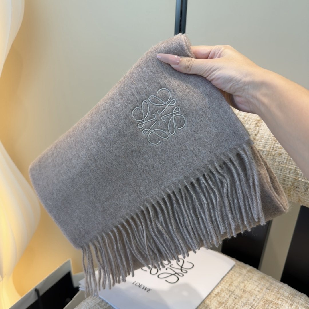 Loewe Taupe Gray Fringed Scarf product image 9, provided for visual reference and product detail review