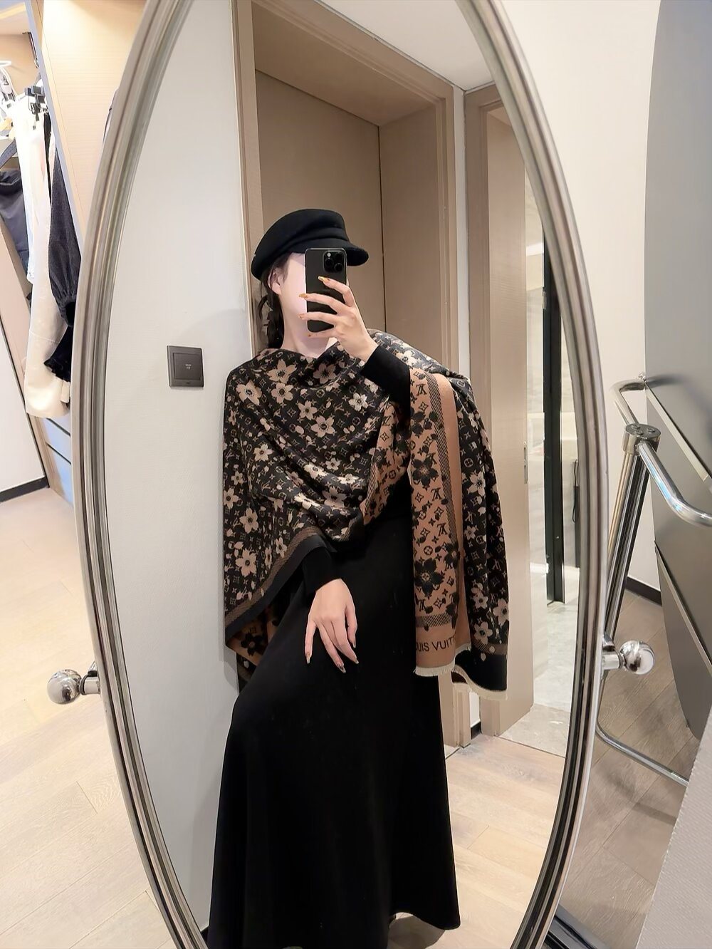 Louis Vuitton Black Floral and Monogram Fringe Scarf product image 5, provided for visual reference and product detail review