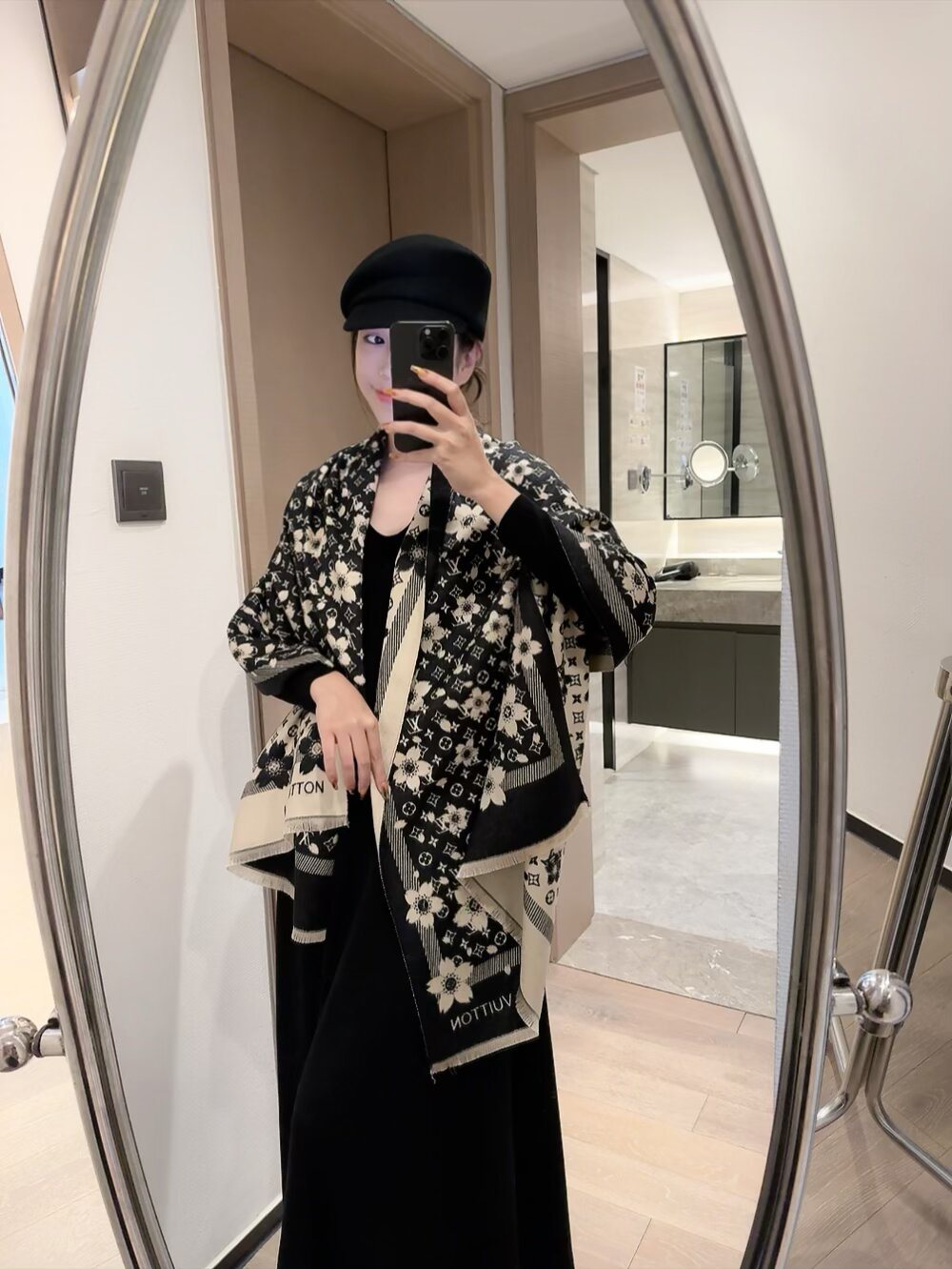 Louis Vuitton Black Floral and Monogram Fringe Scarf product image 7, provided for visual reference and product detail review