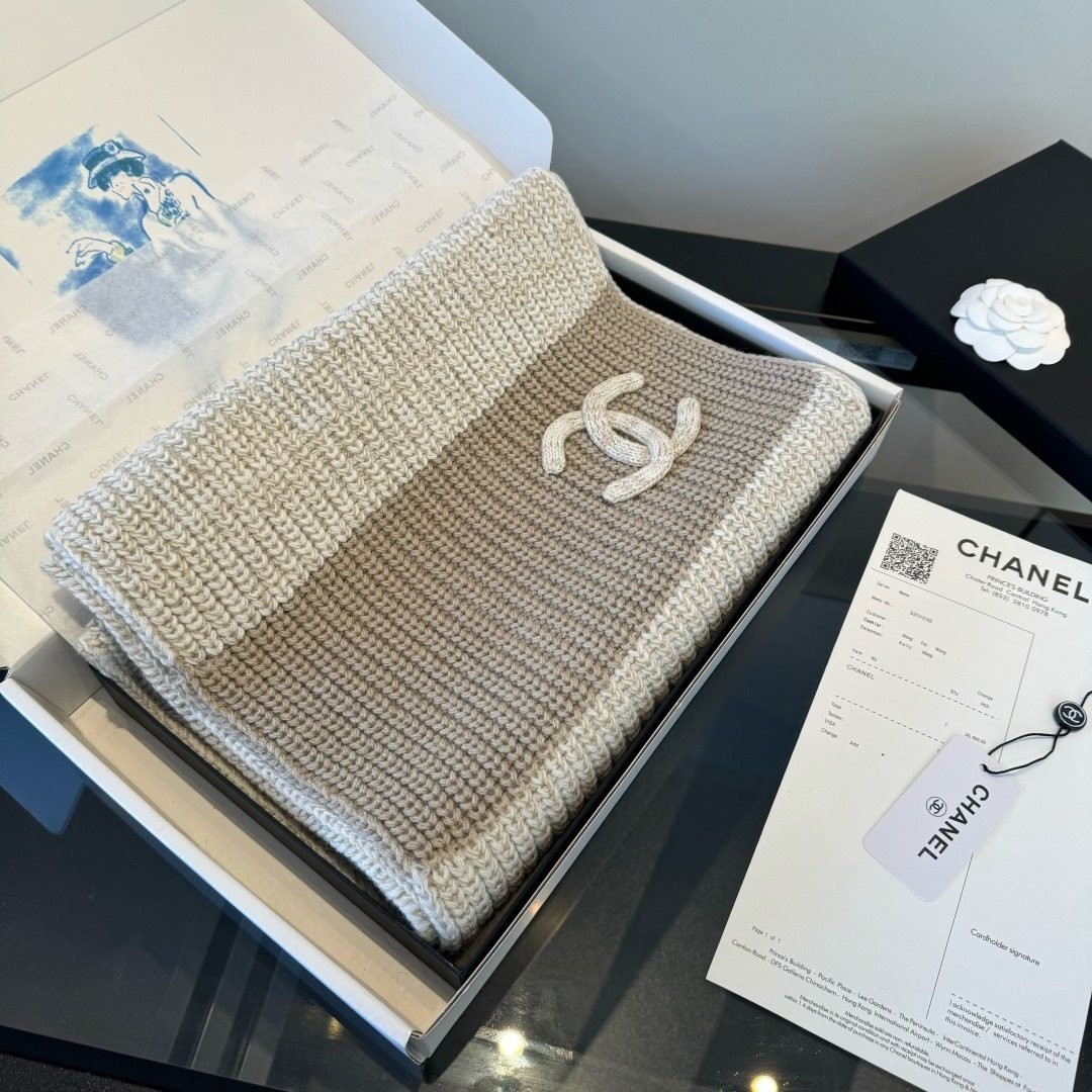 Chanel Rib-Knit Logo Scarf product image 5, provided for visual reference and product detail review