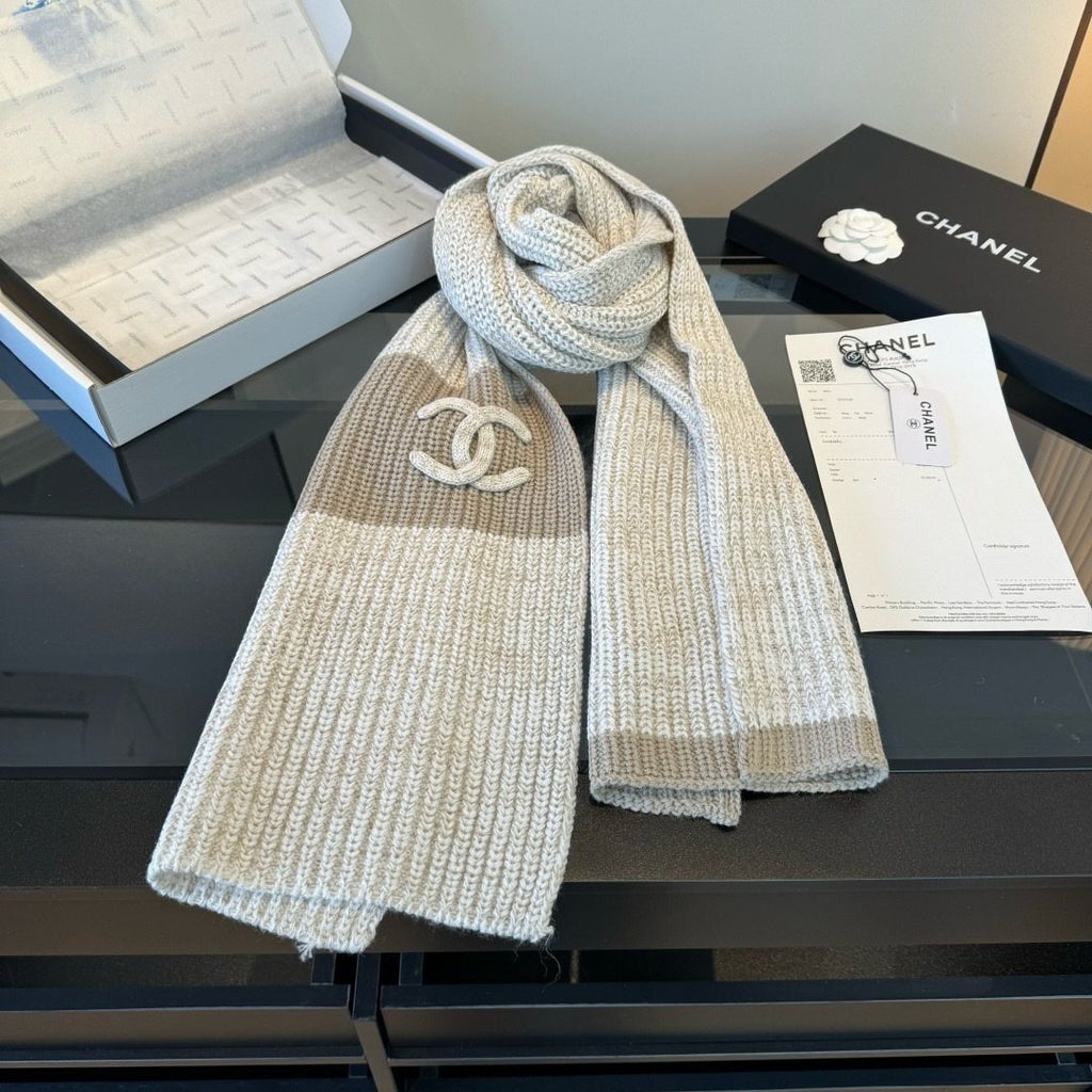 Chanel Rib-Knit Logo Scarf product image 1, provided for visual reference and product detail review