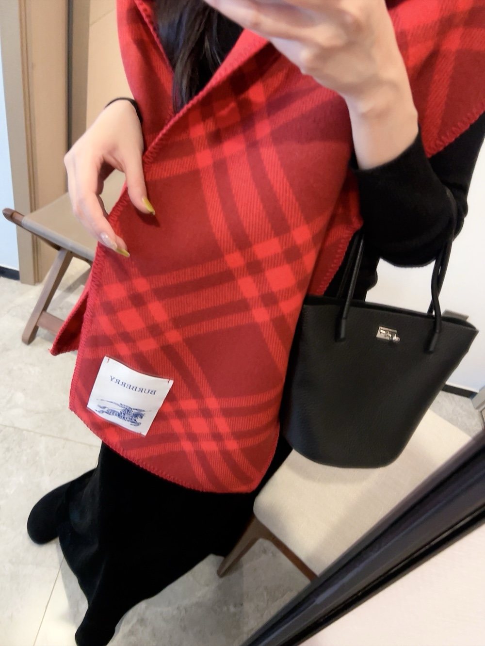 Burberry Red Check Hooded Scarf Shawl product image 5, provided for visual reference and product detail review