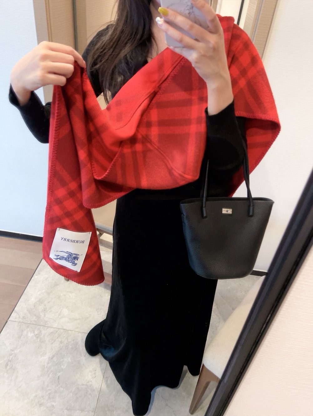 Burberry Red Plaid Hooded Scarf Shawl product image 2, provided for visual reference and product detail review