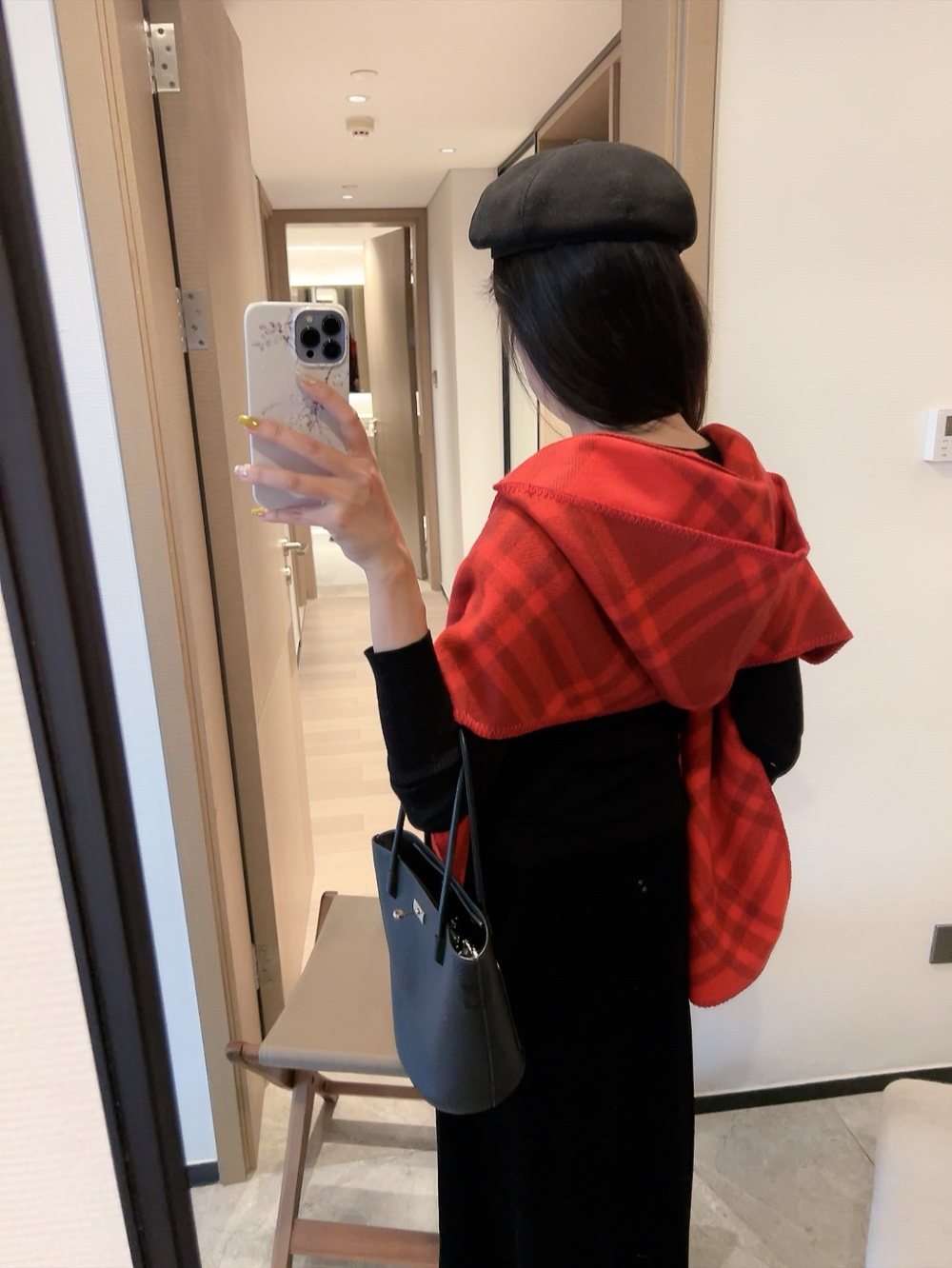 Burberry Red Check Hooded Scarf Shawl product image 3, provided for visual reference and product detail review