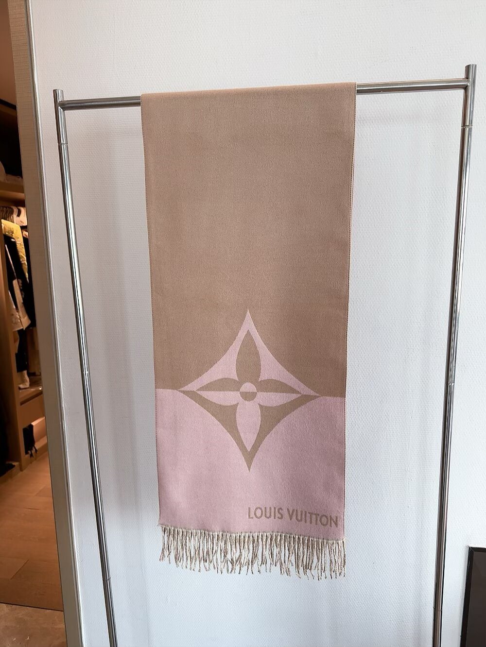 Louis Vuitton Dusty Pink Monogram Fringed Scarf product image 1, provided for visual reference and product detail review