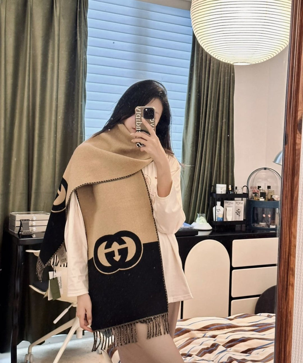 Gucci Black and Beige Fringe Scarf product image 3, provided for visual reference and product detail review