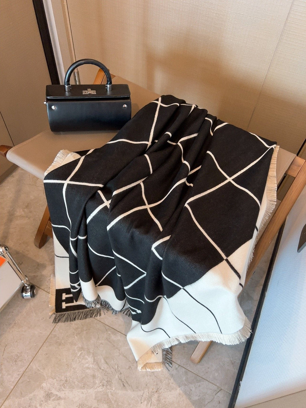 Hermès Black & Cream Grid Square Scarf product image 8, provided for visual reference and product detail review