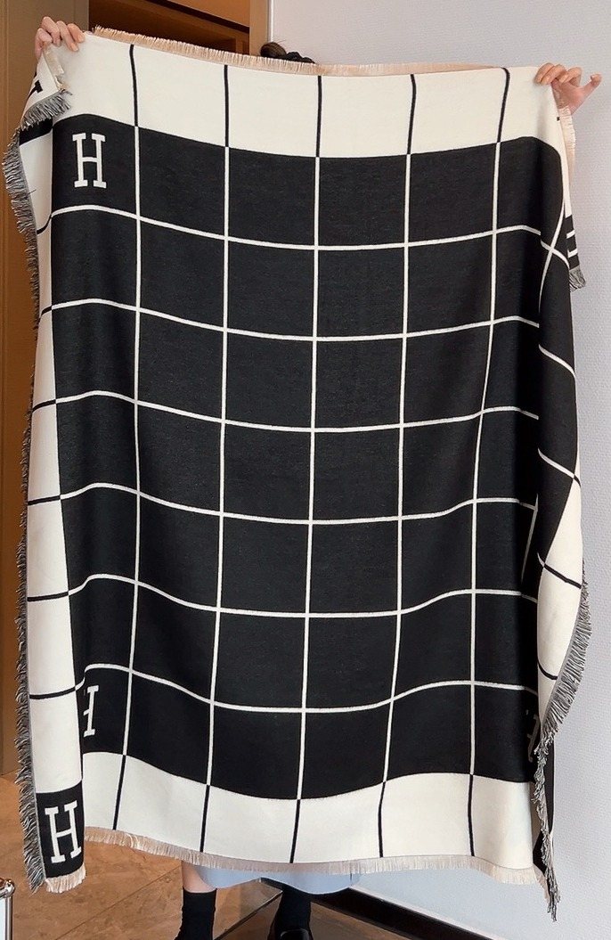 Hermès Black & Ivory Grid Square Scarf product image 1, provided for visual reference and product detail review