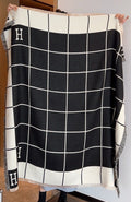 Hermès Black & Ivory Grid Square Scarf product image 1, provided for visual reference and product detail review