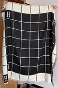 Hermès Black & Cream Grid Square Scarf product image 1, provided for visual reference and product detail review